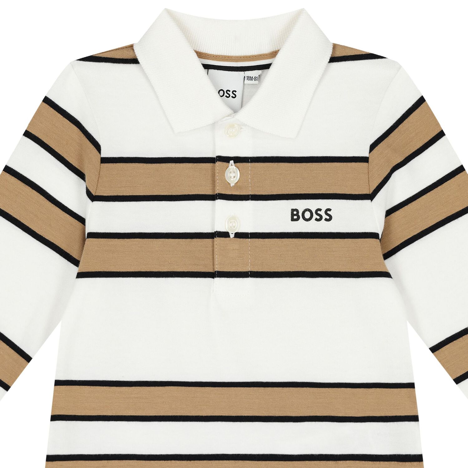 Baby Boys White & Beige Logo Striped Polo Shirt, 1, hi-res