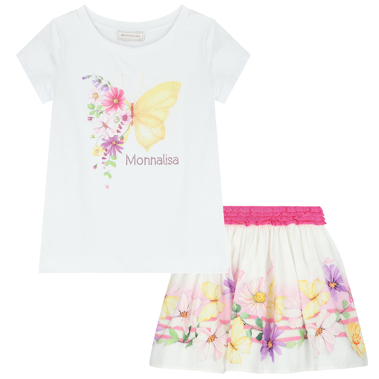 Girls White Floral Skirt Set, 1, hi-res