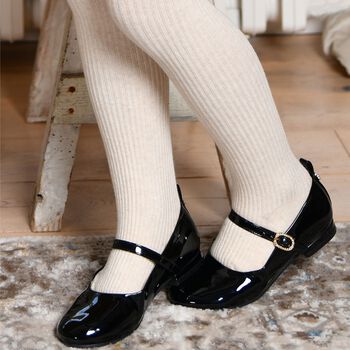 Girls Black Logo Patent Leather Shoes