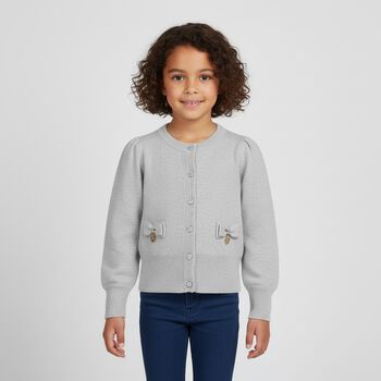 Girls Grey Bow Cardigan