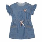 Girls Blue Denim Embroidered Dress, 1, hi-res