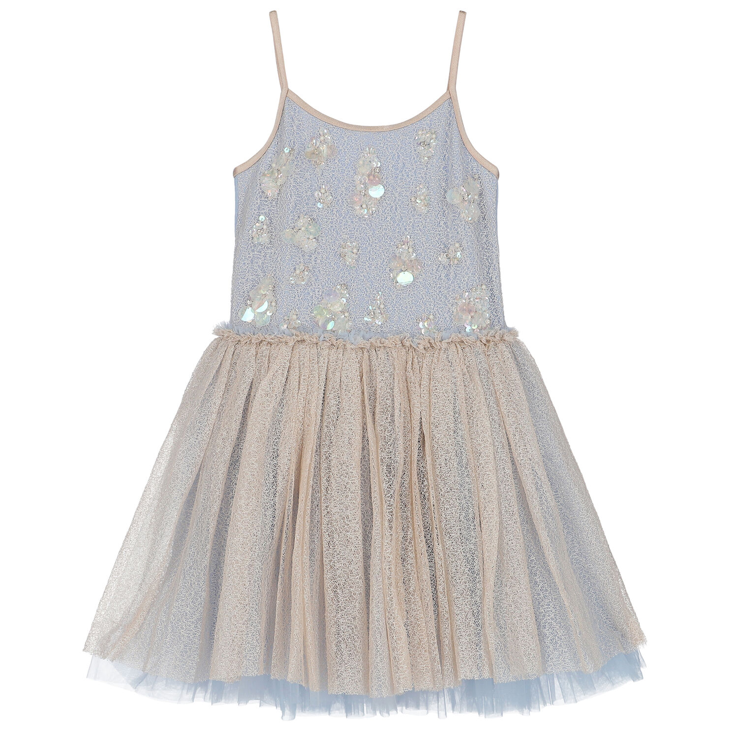 Girls Blue & Beige Embellished Dress, 1, hi-res image number null