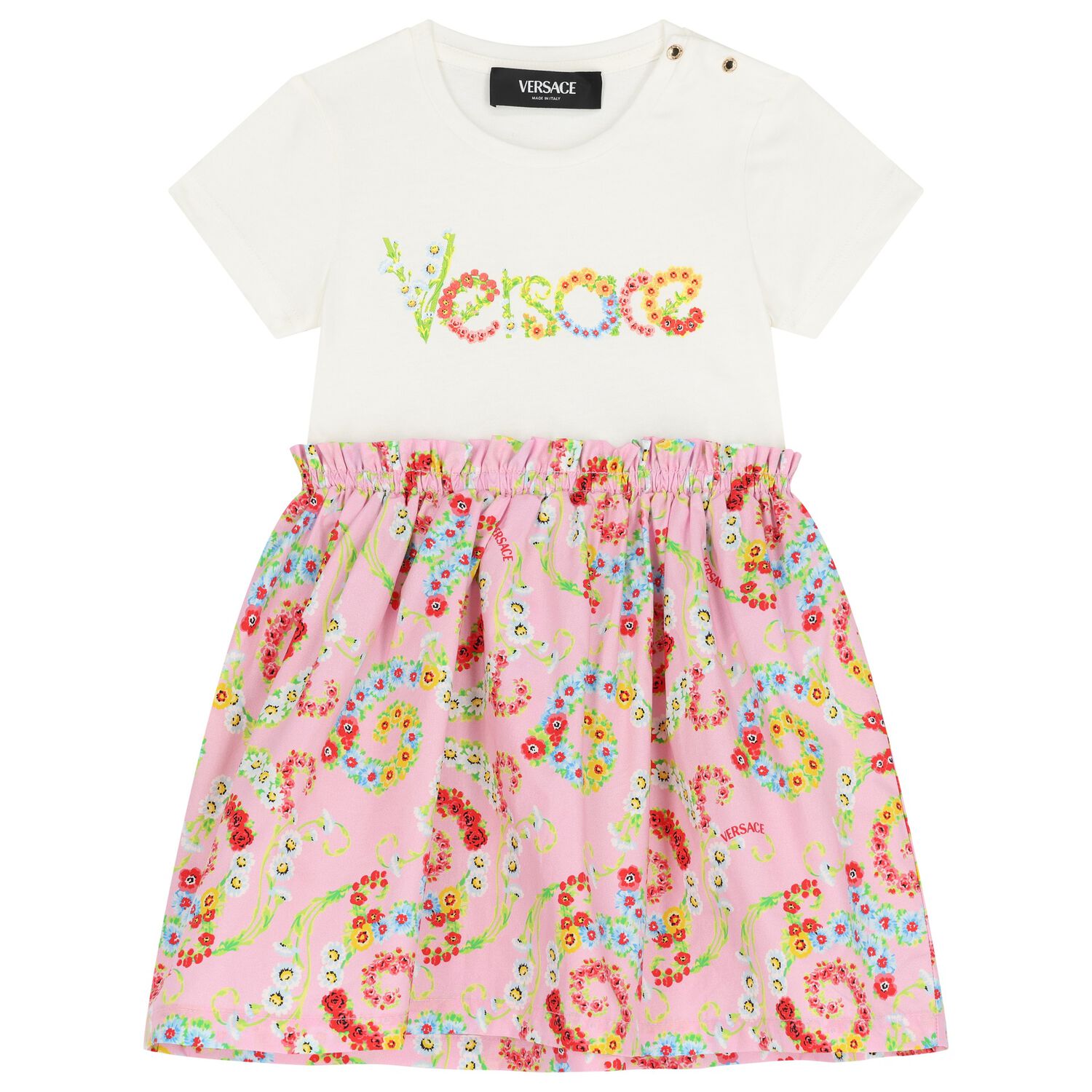 Girls White & Pink Floral Dress, 1, hi-res