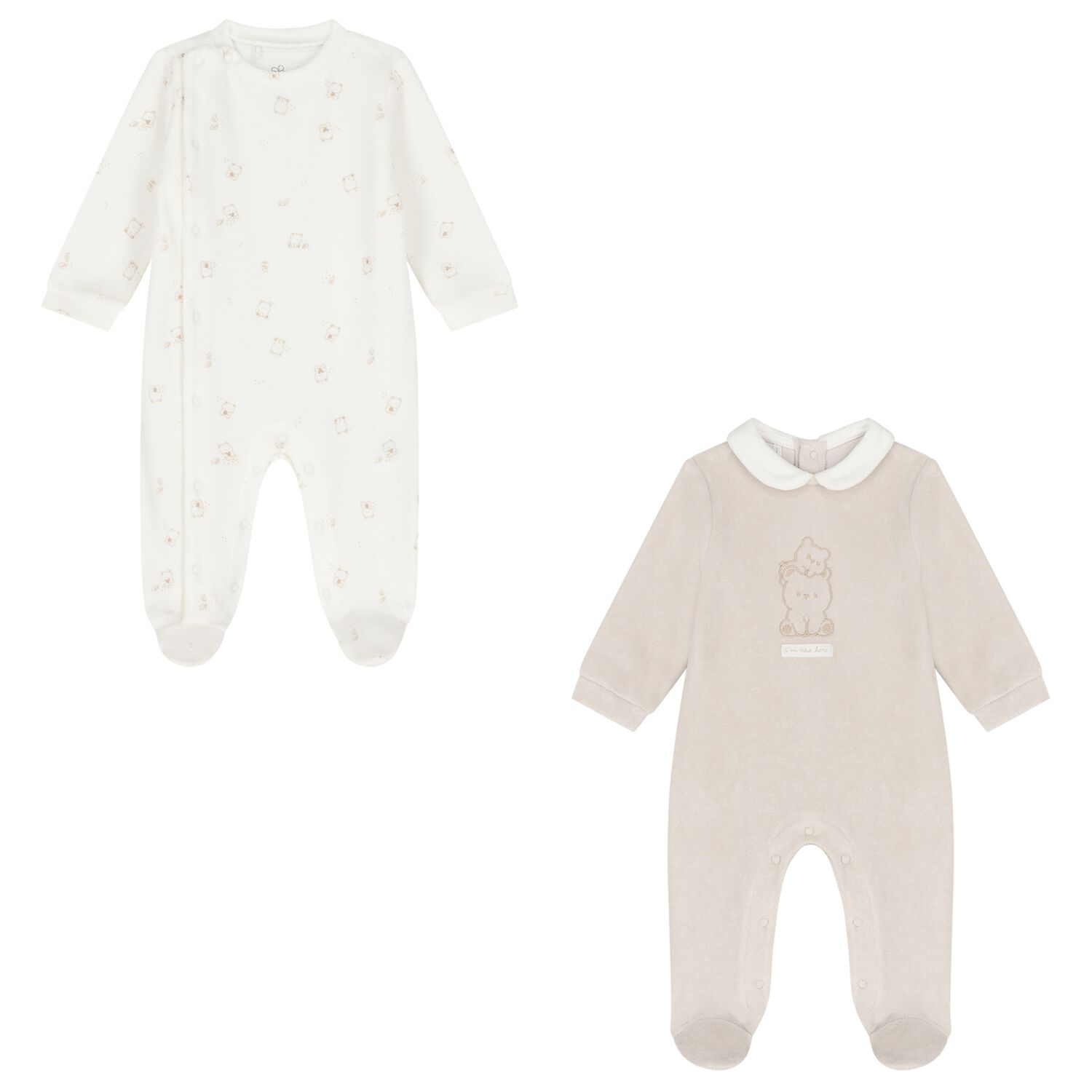 White & Beige Logo Babygrow ( 2-Pack ), 1, hi-res