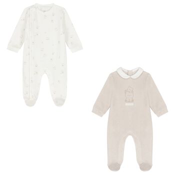 White & Beige Logo Babygrow ( 2-Pack )