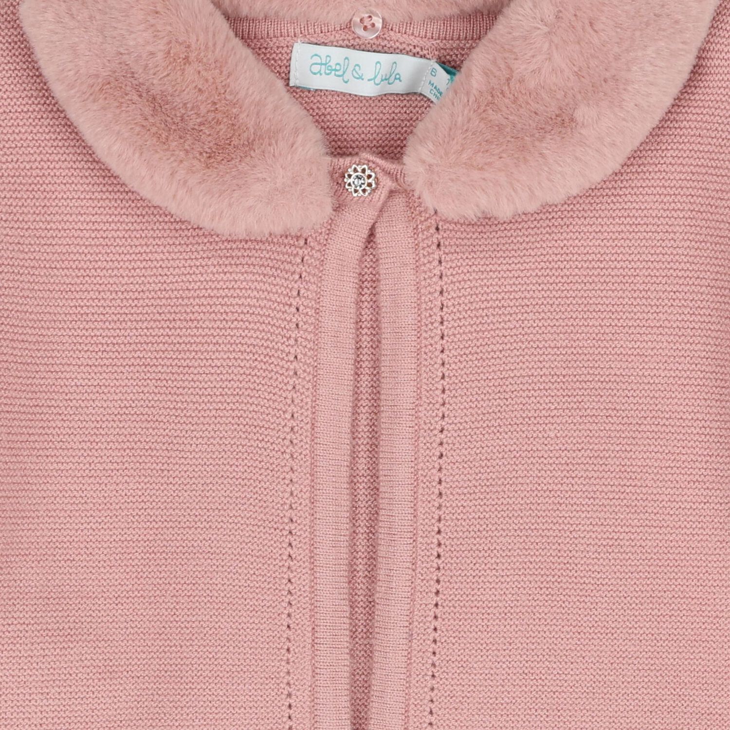 Girls Pink Faux Fur Collar Cardigan, 1, hi-res
