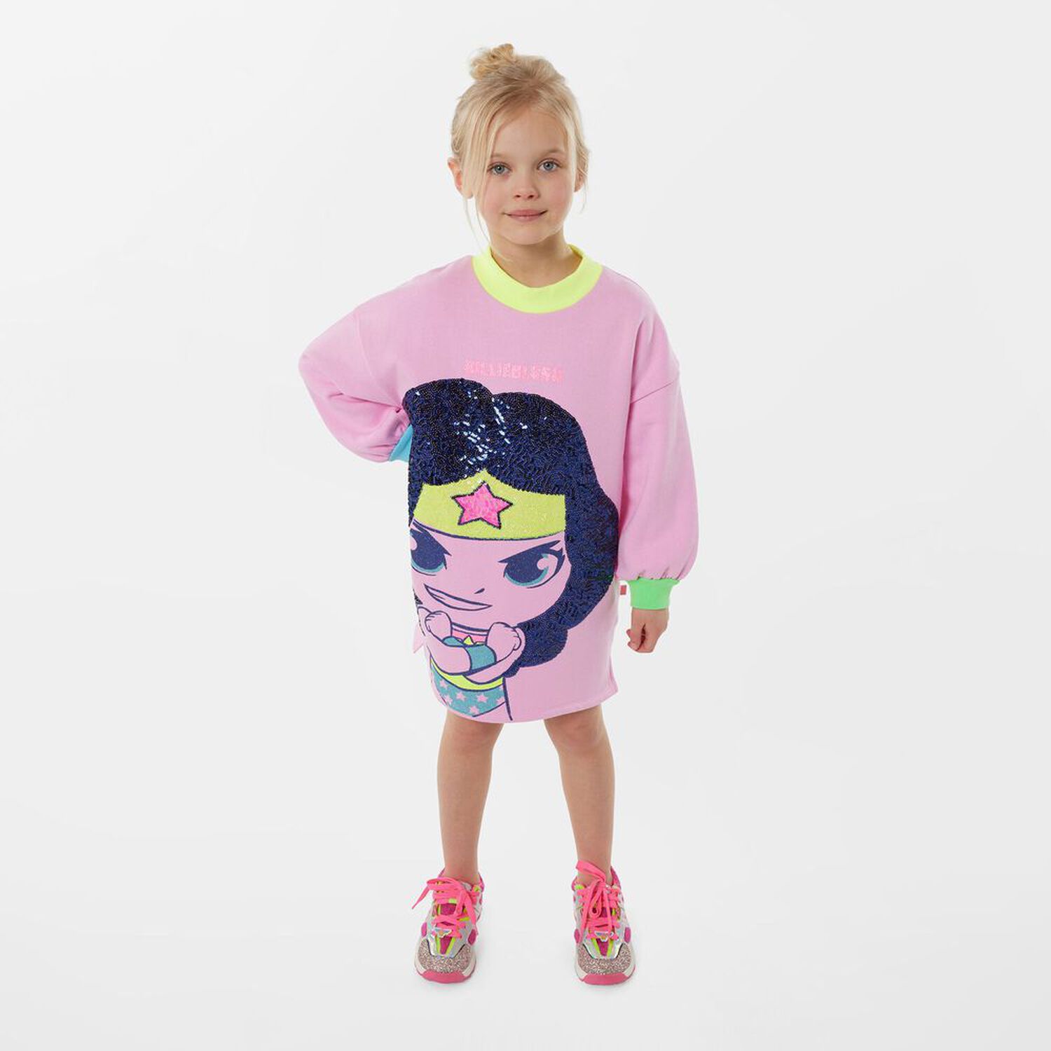 Girls Pink Wonder Woman Sweatshirt Dress, 1, hi-res image number null