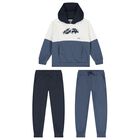 Boys Ivory & Blue Tracksuit Set ( 3 Piece ), 1, hi-res