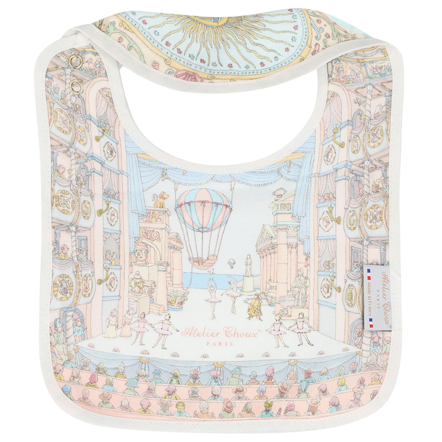 Ivory & Blue Ballet de Paris Baby Bib, 1, hi-res
