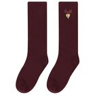 Girls Burgundy Bow Socks, 1, hi-res