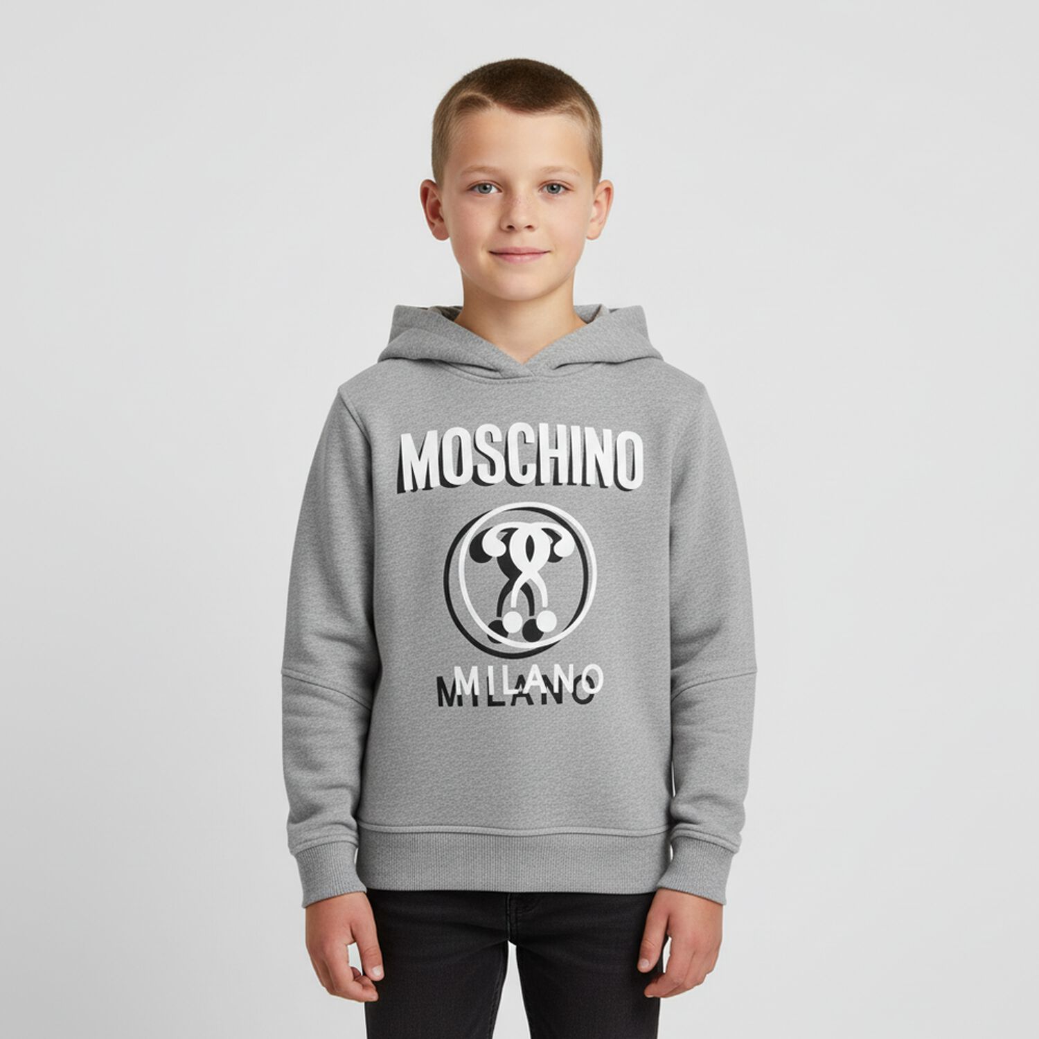 Boys Grey Logo Hooded Top, 1, hi-res