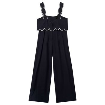 Girls Black Scalloped Wide Leg Trousers Set