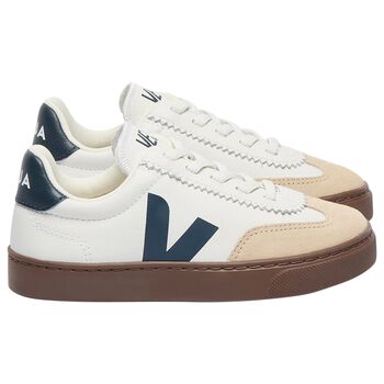 White & Beige Leather Trainers