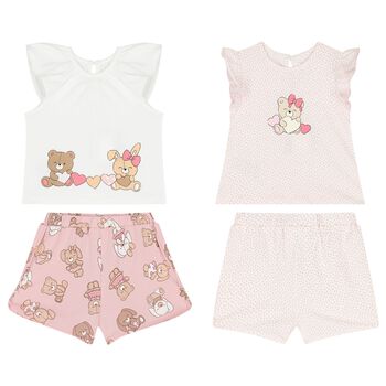 Baby Girls Pink & White Bear Shorts Set ( 2-Pack )