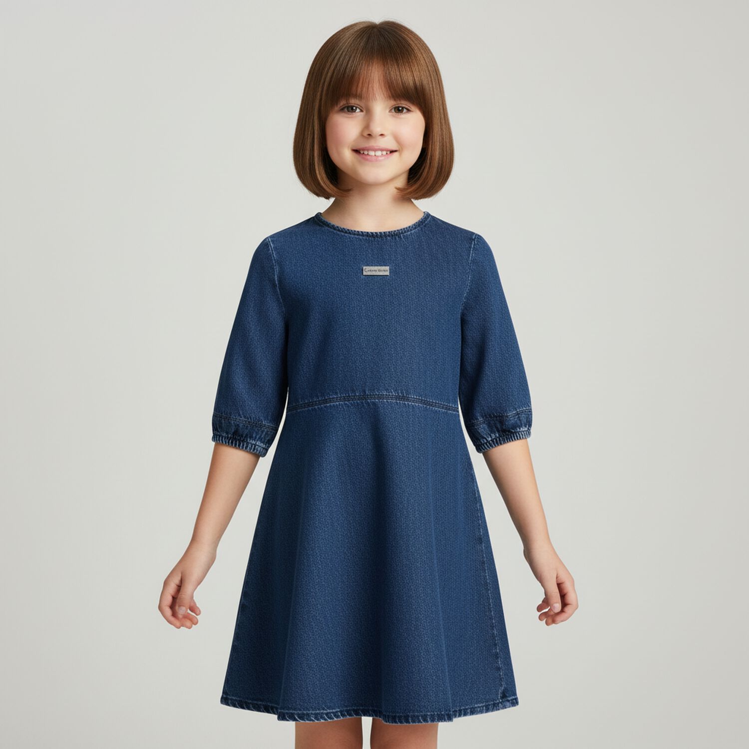 Girls Blue Logo Denim Dress, 1, hi-res