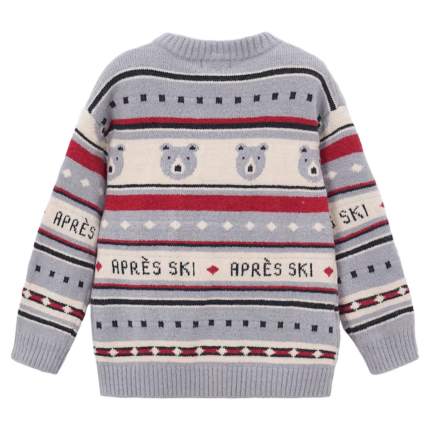 Boys Grey Polar Bear Jacquard Knitted Jumper, 1, hi-res