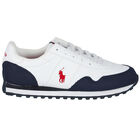 Boys White & Navy Logo Trainers, 1, hi-res