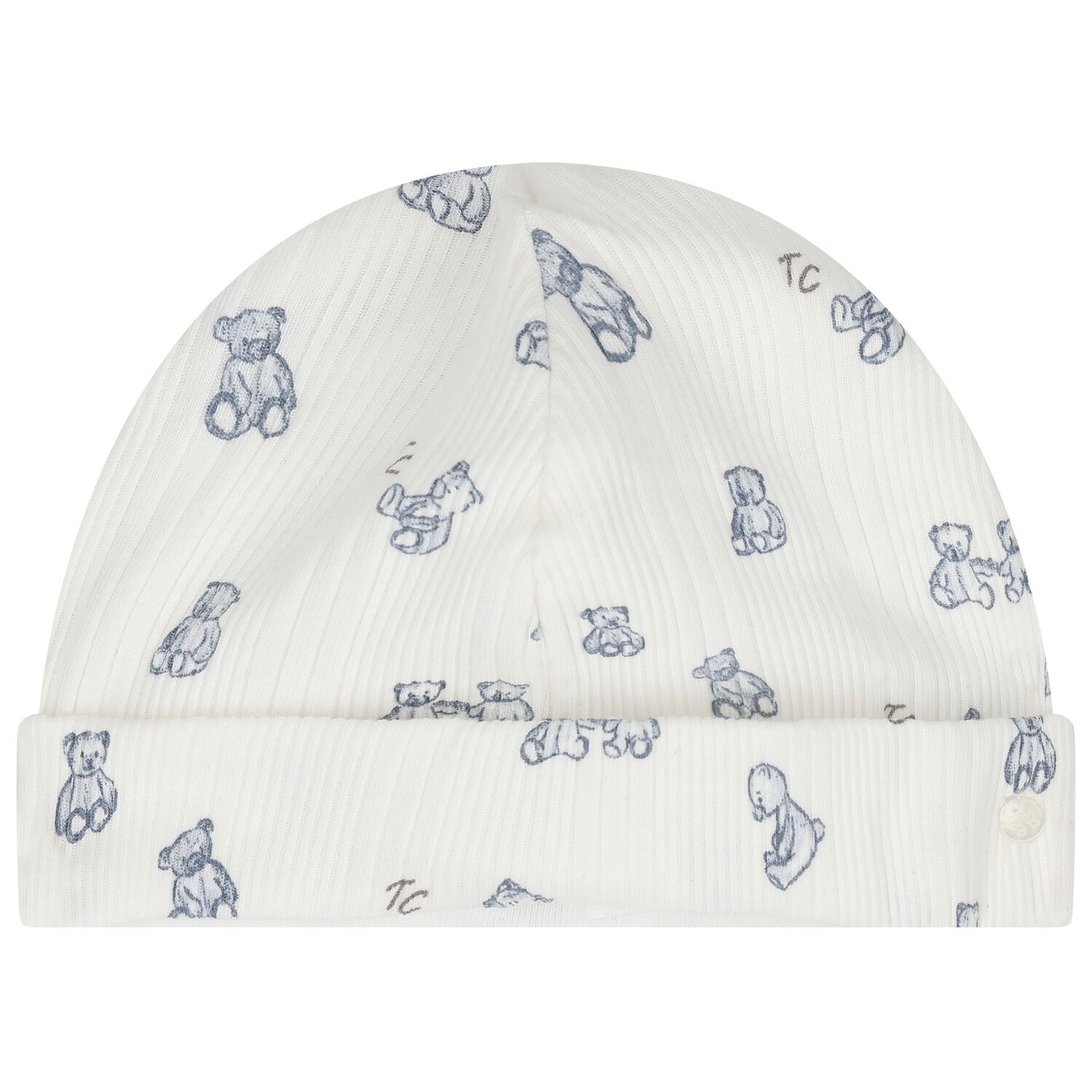 Baby Boys Ivory & Blue Teddy Bear Hat, 1, hi-res