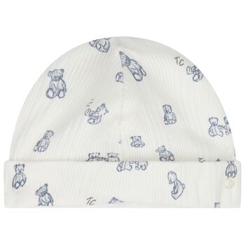 Baby Boys Ivory & Blue Teddy Bear Hat