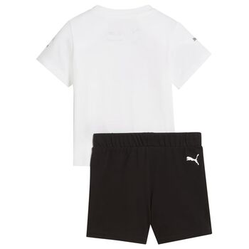 Younger Boys White & Black Logo Short Set