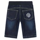 Younger Boys Blue Denim Logo Shorts, 1, hi-res