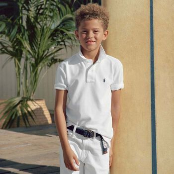 Boys White Logo Polo Shirt