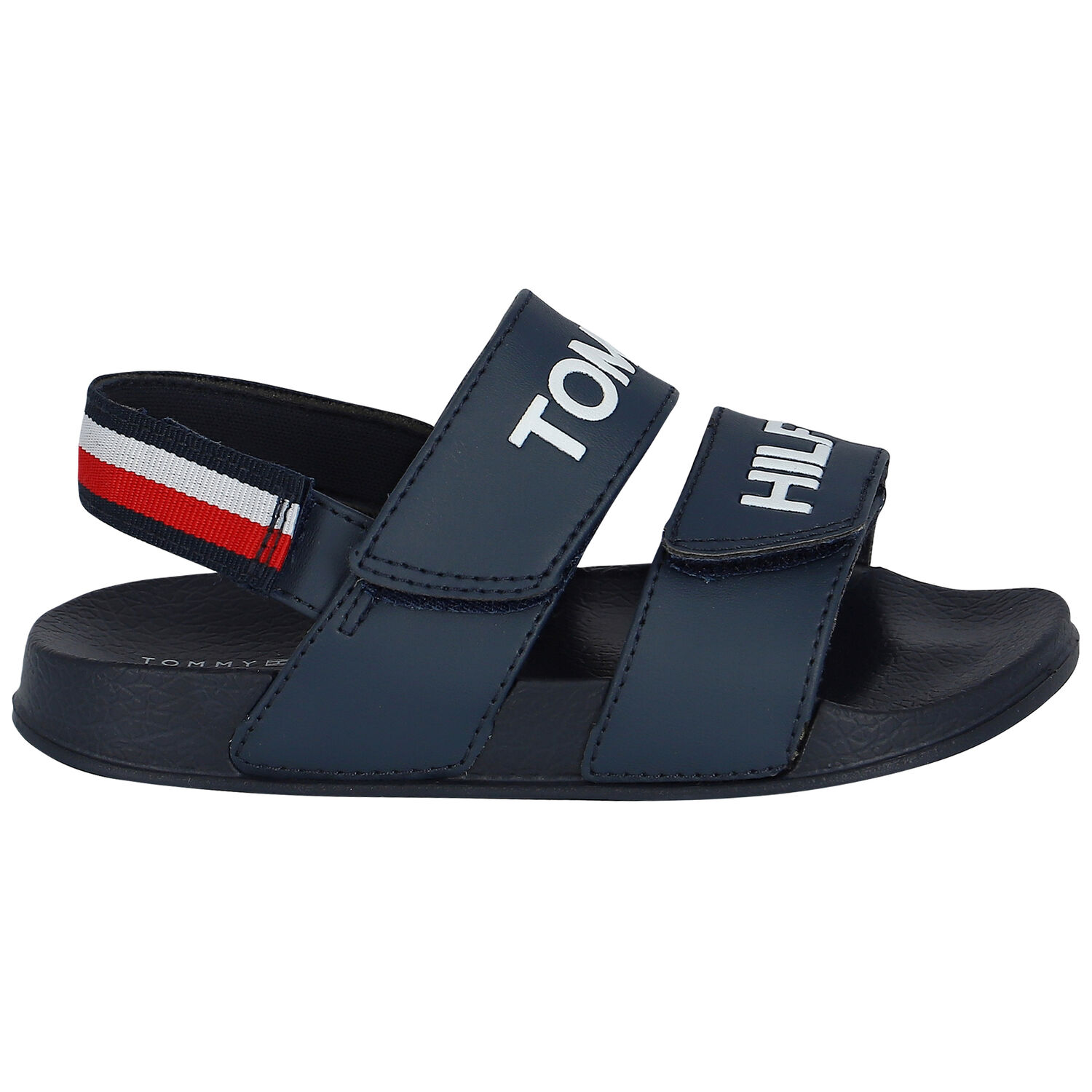 Boys Navy Blue Logo Sandals, 1, hi-res