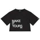 Girls Black Logo Crop Top, 1, hi-res