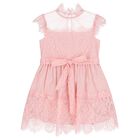Girls Pink Lace Tulle Dress, 1, hi-res
