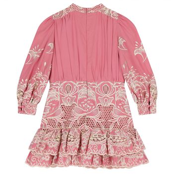 Girls Pink Floral Embroidered Dress