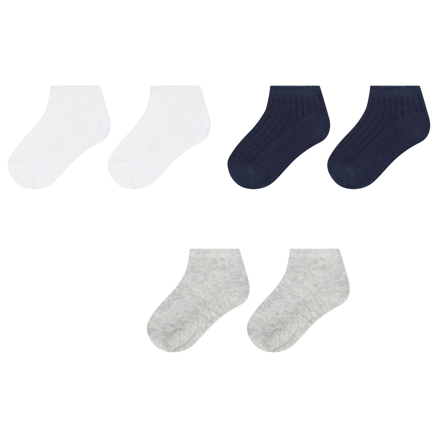 Baby Boys Grey, Navy and White Socks (3 Pack), 2, hi-res