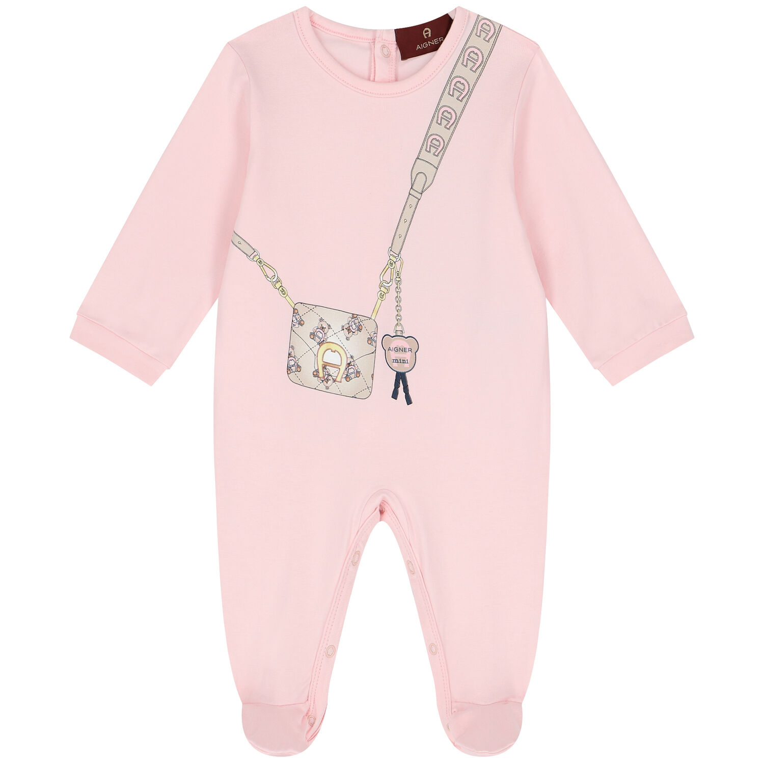Baby Girls Pink Pima Cotton Logo Bag Babygrow, 2, hi-res