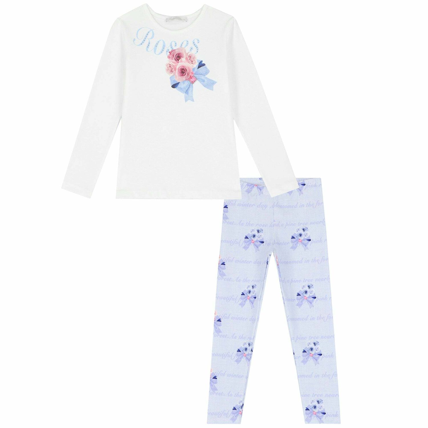Girls White & Blue Floral Leggings, 1, hi-res image number null