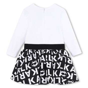 Younger Girls White & Black Choupette Logo Dress