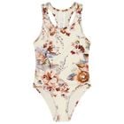 Girls Ivory & Pink Floral Swimsuit, 1, hi-res