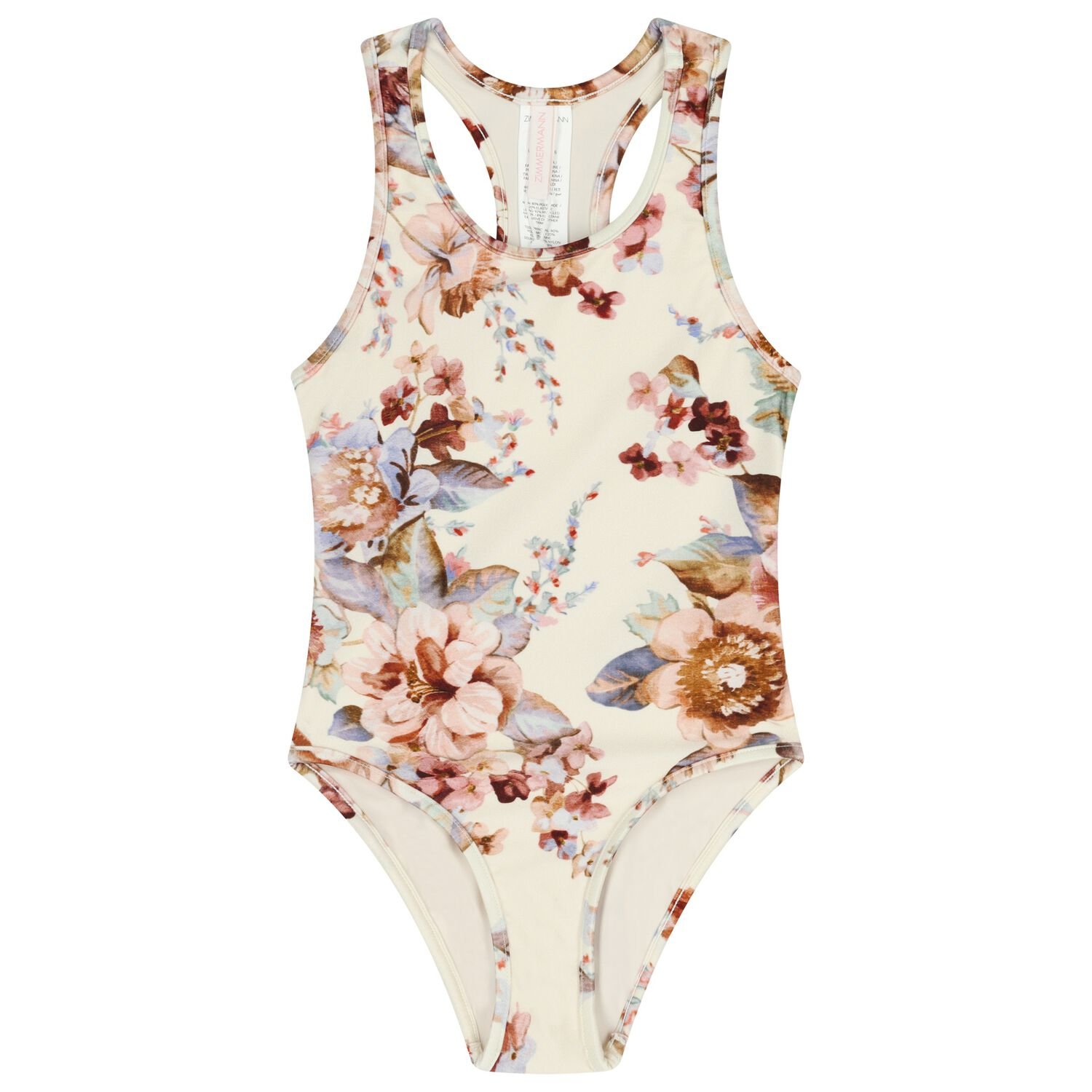 Girls Ivory & Pink Floral Swimsuit, 1, hi-res