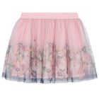 Girls Pink Floral Tulle Skirt, 1, hi-res