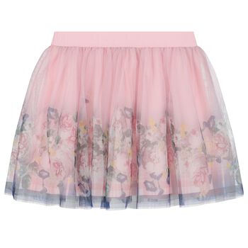 Girls Pink Floral Tulle Skirt