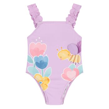 Younger Girls Purple Floral Swimsuit
