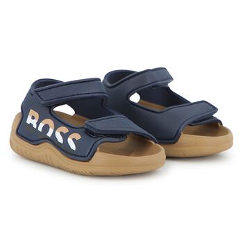 Boys Navy Blue & Beige Logo Sandals