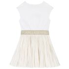 Girls Ivory & Gold Logo Dress, 1, hi-res