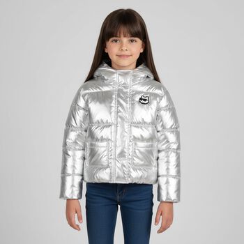 Younger Girls Silver Ikonik Choupette Hooded Puffer Jacket 
