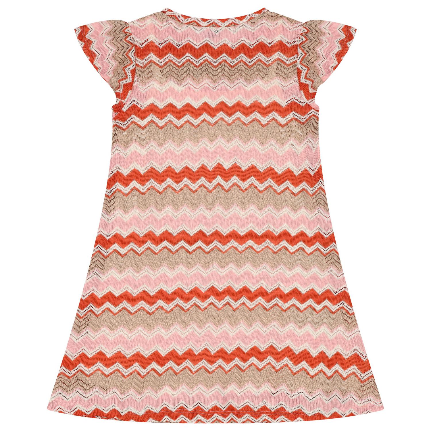 Girls Pink, Orange & Beige Knitted Zigzag Dress, 1, hi-res