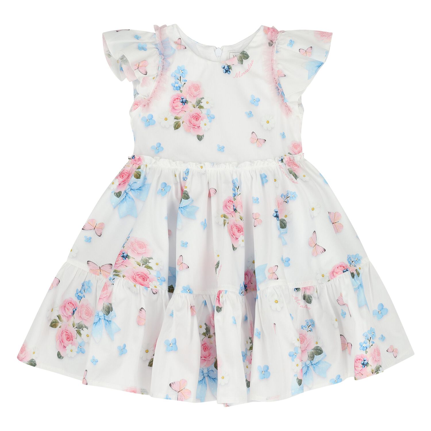 Younger Girls White Florals & Bows Dress, 2, hi-res