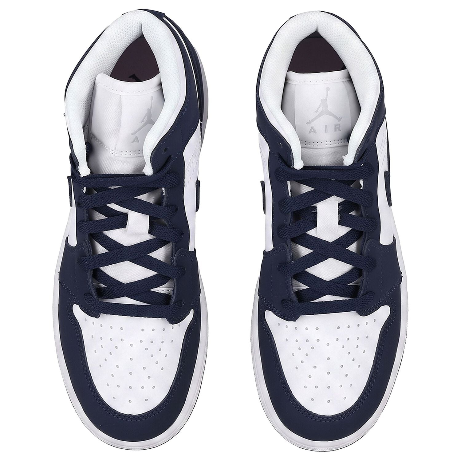 Navy Blue & White Air Jordan 1 Mid Trainers, 1, hi-res