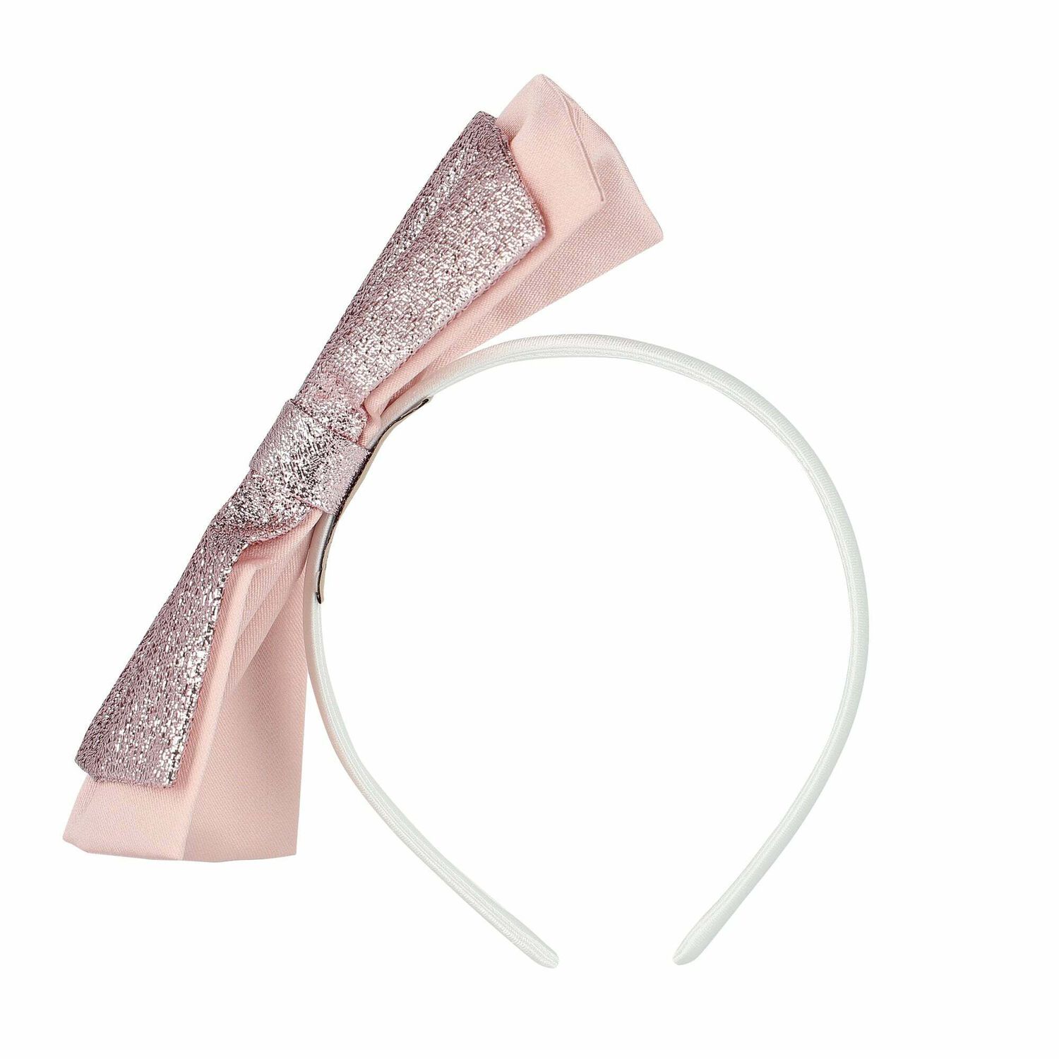 Girls Rose-Gold & White Bow Headband, 1, hi-res