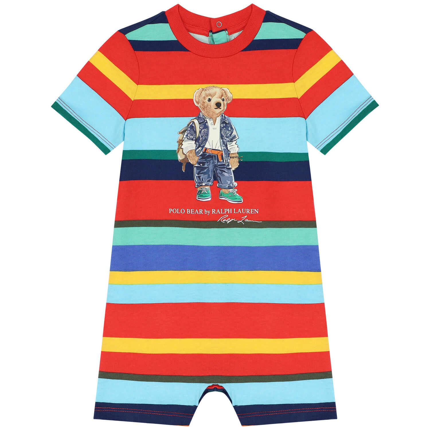 Baby Boys Multi-Colored Striped Polo Bear Romper, 1, hi-res