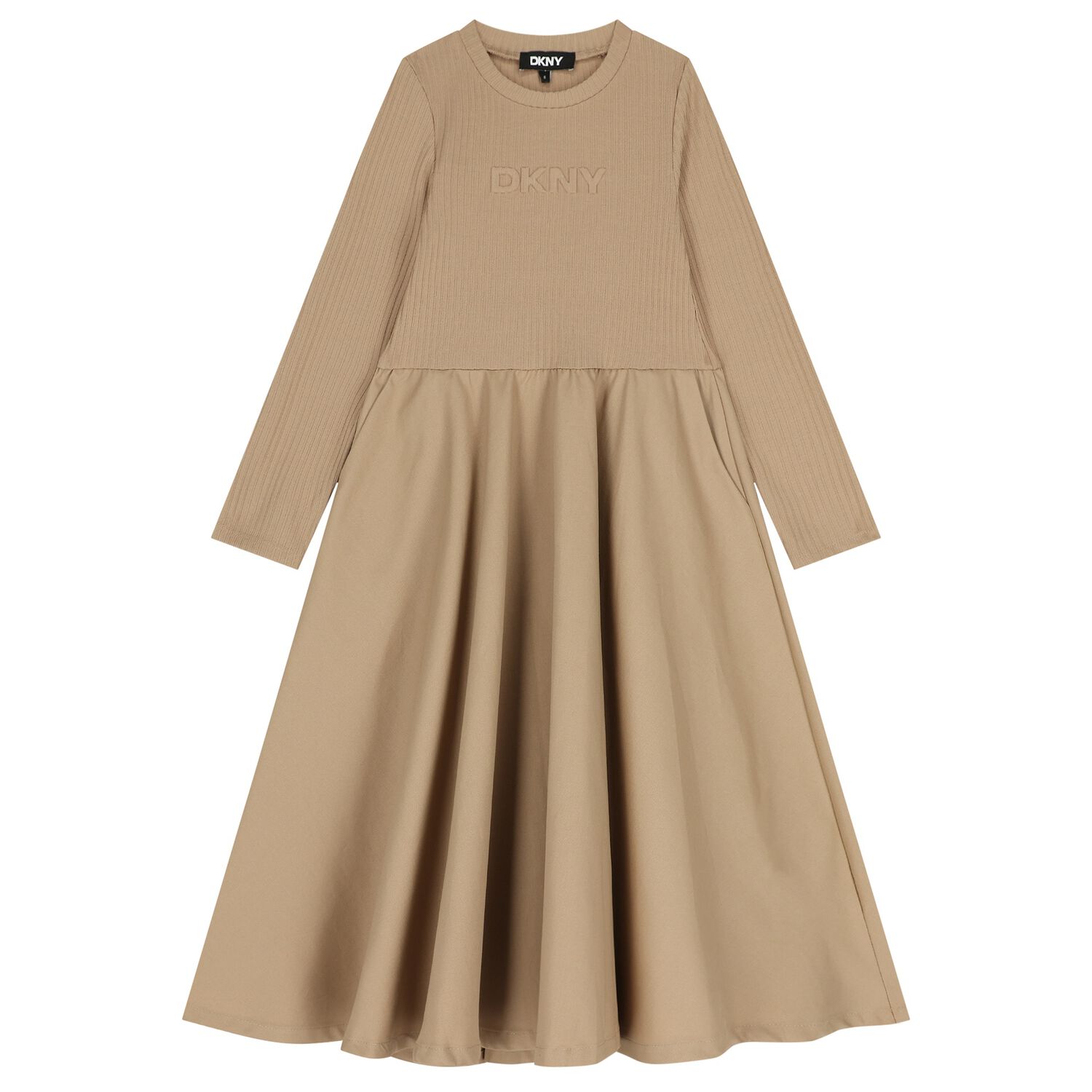 Girls Beige Logo Dress, 1, hi-res