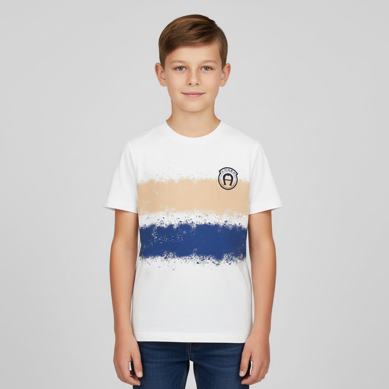 Boys White Striped Logo T-Shirt, 1, hi-res