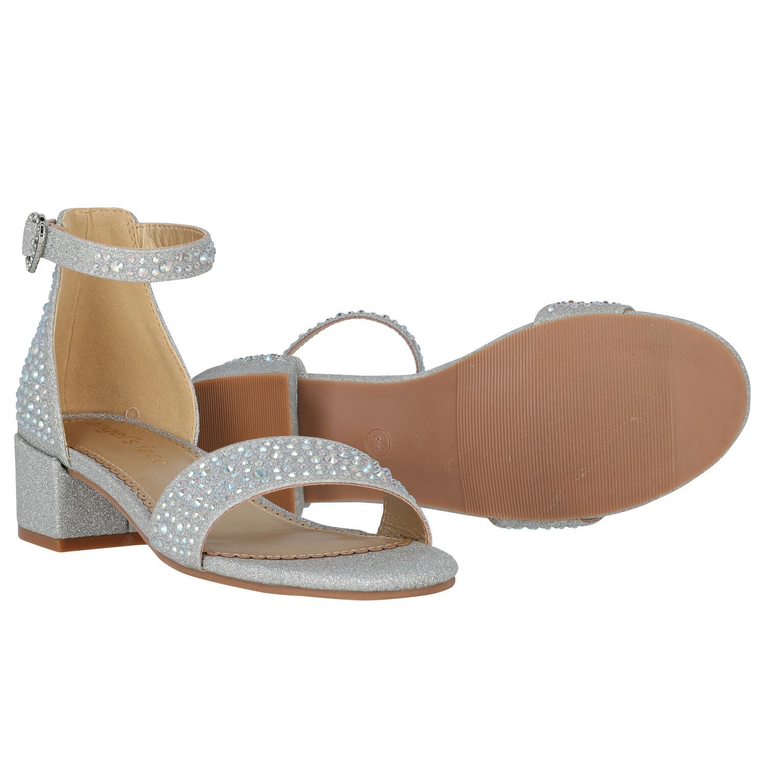 Girls Silver Embellished Sandals, 2, hi-res